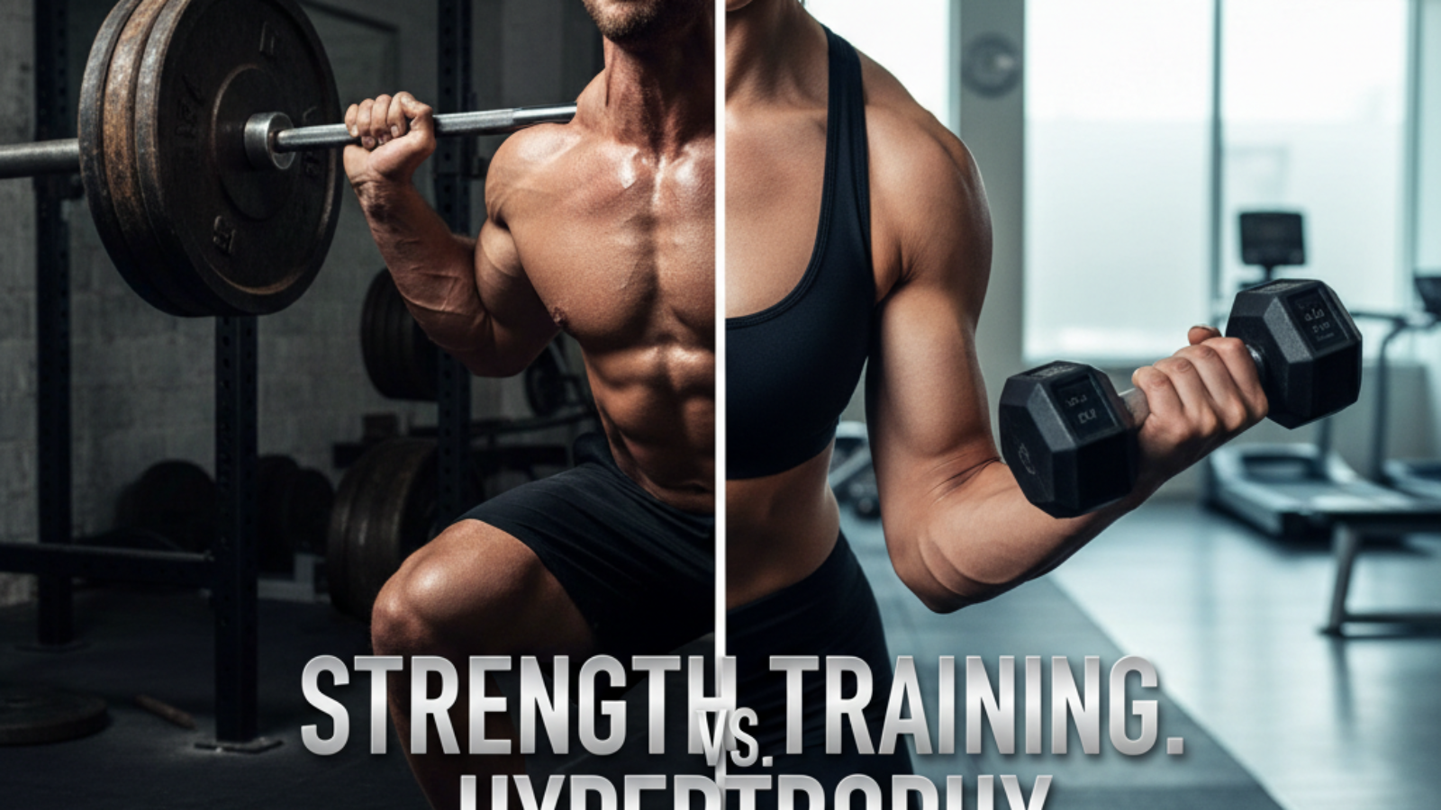 Strength Training vs. Hypertrophy: Two athletes, two gyms—intensity versus muscle focus, side by side.
