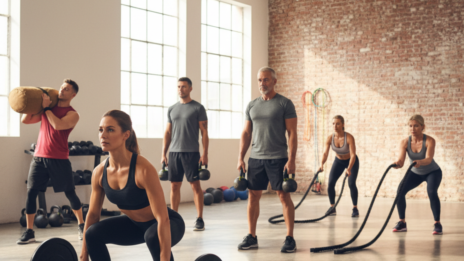 What is Functional Strength Training? Diverse adults perform real-life strength exercises in a modern gym.