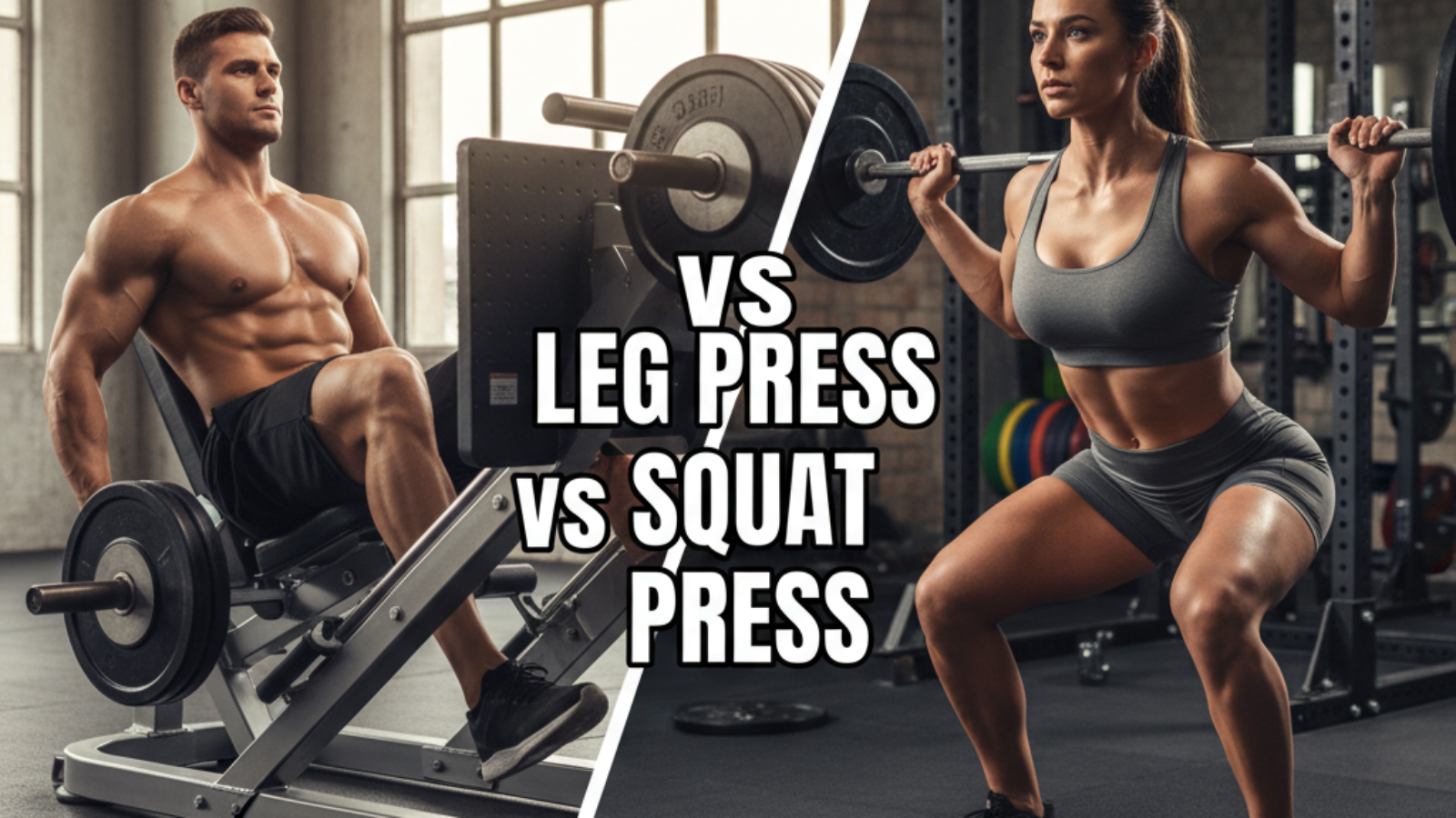 Leg Press vs Squat Press: Side-by-side comparison of athletes performing each exercise in the gym.